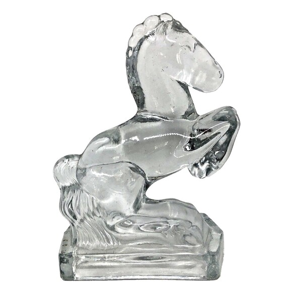 LE Smith Glass Horse Bookends Clear Equestrian Vintage MCM 8" tall Set of 2 - Picture 7 of 12